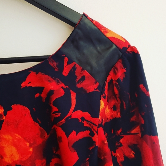 Floral Blouse with Leather Shoulder Detail - Picture 2 of 4